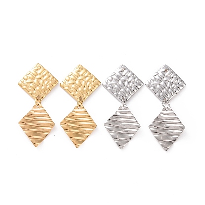 304 Stainless Steel Double Rhombus Dangle Stud Earrings for Women