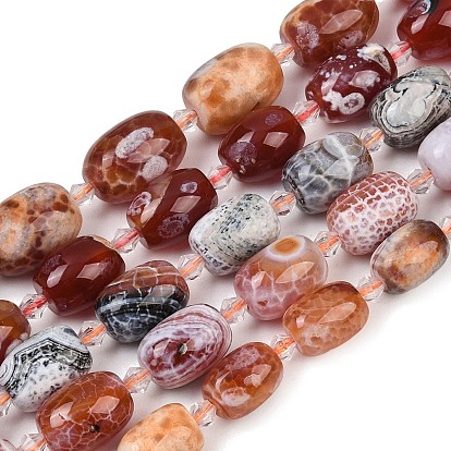 Природные пожары треск агат бисер нитей, окрашенная и подогревом, баррель, с бисером