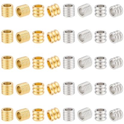 40шт 4 стиль 201 европейские бусины из нержавеющей стали, бусины с большим отверстием, Рифленые бусины, колонка