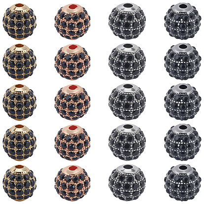 20шт 4 цвета бусины из сплава, со стразами, круглые