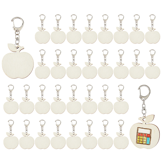 40шт. деревянные подвесные украшения, с застежками-брелками из сплава, яблоко, платина