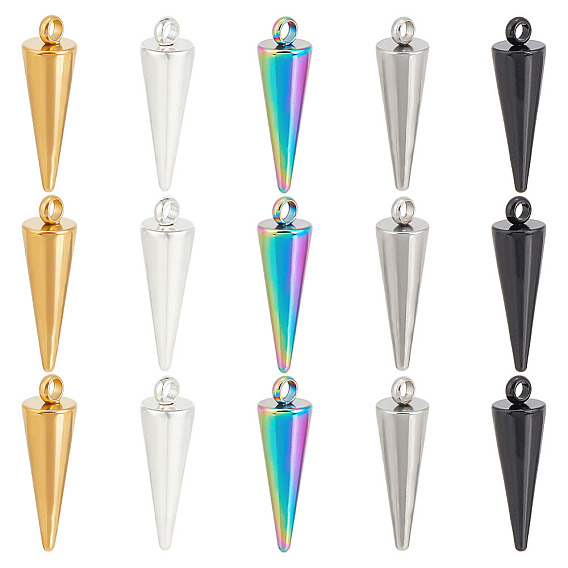 25 шт. 5 цвета 304 подвески из нержавеющей стали, шип / конус