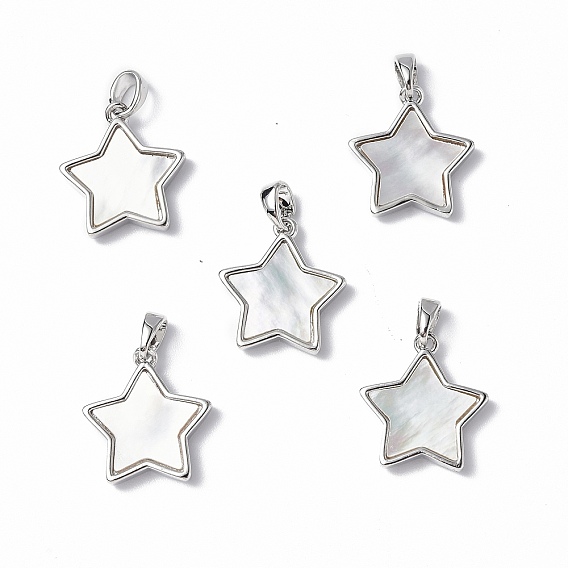 Brass Pendants, with Freshwater Shell, Nickel Free, Star Charm