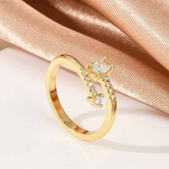 Овальные латунные кольца-манжеты с микропаве из прозрачных кубических цирконий для женщин