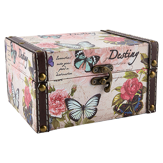 Винтажные деревянные шкатулки для украшений с принтом в виде бабочек, декоративные сундуки с сокровищами, с защелкой, прямоугольные