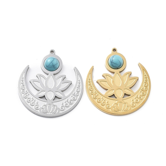 Синтетические бирюзовые подвески, подвески в виде цветка лотоса и луны, с 304 установками из нержавеющей стали