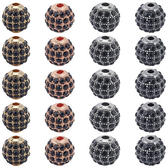 20шт 4 цвета бусины из сплава, со стразами, круглые