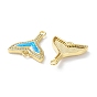 Rack Plating Brass Micro Pave Clear Cubic Zirconia Connector Charms, Fishtail Links with Cyan Synthetic Opal, Cadmium Free & Lead Free, Long-Lasting Plated