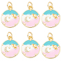6Pcs Rack Plating Brass Pendants, with Cubic Zirconia and Enamel, Saturn Charms, Long-Lasting Plated, Lead Free & Cadmium Free, with Jump Ring