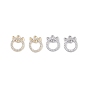 Brass Micro Pave Clear Cubic Zirconia Connector Charms, Hollow Cat Links
