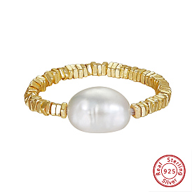 925 anillos de plata de primera ley con perlas barrocas naturales, oval