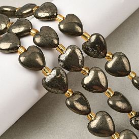 Natural Pyrite Beads Strands, with Seed Beads, Heart, Top Drilled