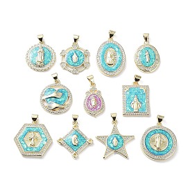 Rack Plating Brass Micro Pave Clear Cubic Zirconia Pendants, with Synthetic Opal, Cadmium Free & Lead Free, Long-Lasting Plated, Real 18K Gold Plated