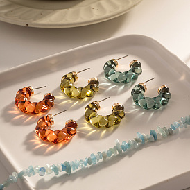 Simple wind earrings solid color transparent twist resin C-shaped earrings jewelry stainless steel earrings
