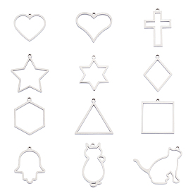 304 Stainless Steel Open Back Bezel Pendants, For DIY UV Resin, Epoxy Resin, Pressed Flower Jewelry, Mixed Shapes