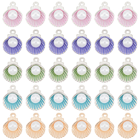 60Pcs 5 Colors Alloy Enamel Charms, with Plastic Bead, Cadmium Free & Lead Free, Shell