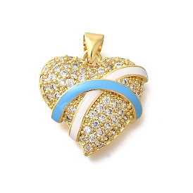 Brass Micro Pave Clear Cubic Zirconia Enamel Pendants, Heart Charms