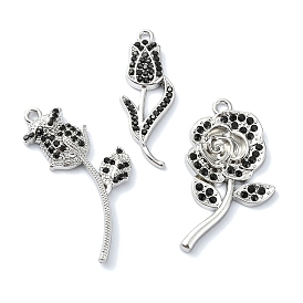 Rack Plating Alloy with Black Rhinestone Pendants, Rose