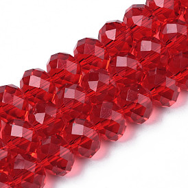 Transparent Glass Beads Strands, Faceted, Flat Round