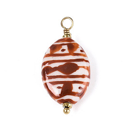 Фарфора ручной работы подвески, овальные амулеты, с 304 вывод из нержавеющей стали