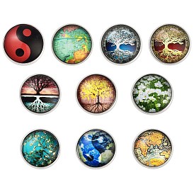 Round Glass Brooches, Platinum Plated Zinc Alloy Pins, for Backpack