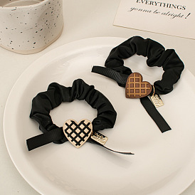 Chic Chocolate Plaid Heart Butterfly Hair Tie for Girls