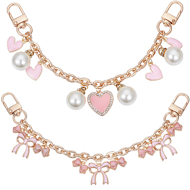 2 шт. 2 стили розовая цинковая эмалевая подвеска в виде банта в форме сердца цепочка для кошелька, с поворотными застежками сплава