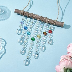 Стеклянные каплевидные и восьмиугольные бусины, подвесные ловцы солнца, создатель радуги, для украшения сада и дома, с деревянной палочкой