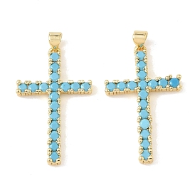 Pendentifs en laiton micro pavé de zircons cubiques bleu ciel, charmes croisées, crémaillère plaquage, plaqué longue durée, sans plomb et sans cadmium