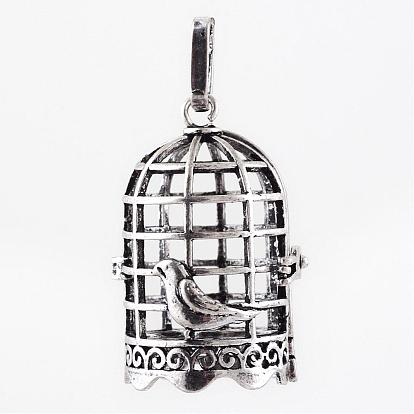 Rack Plating Brass Cage Pendants, For Chime Ball Pendant Necklaces Making, Birdcage
