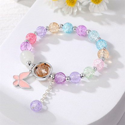 Charming Daisy Bracelet with Colorful Crystals, Forest Fairy Butterfly Rabbit Jewelry