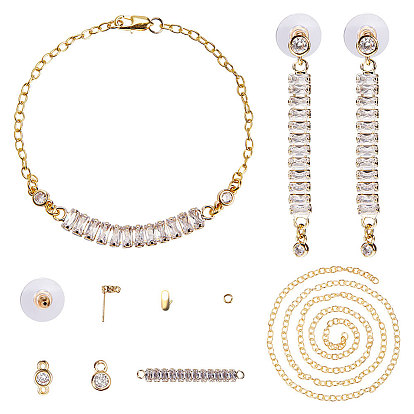 DIY Earring Making, with Brass Micro Pave Cubic Zirconia Links, Unwelded Brass Cable Chains, Brass Lobster Claw Clasps and Earring Ear Nuts Earrings Backs