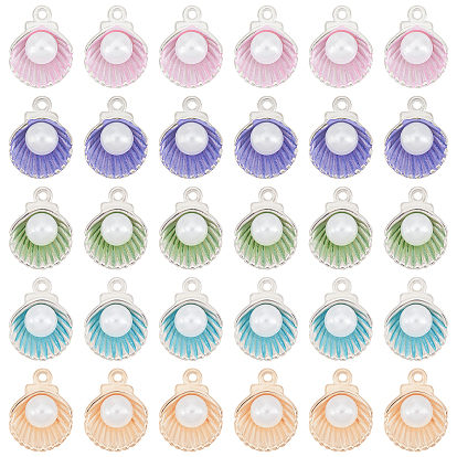 60Pcs 5 Colors Alloy Enamel Charms, with Plastic Bead, Cadmium Free & Lead Free, Shell