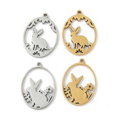 304 подвески из нержавеющей стали, овал с подвеской в виде кролика, лазерная резка