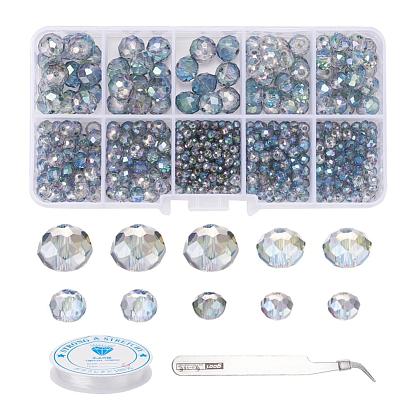 DIY Jewelry Making Kit, Including 710Pcs 5 Style Electroplate Transparent Glass Beads Strands, Tweezers, Elastic Crystal Thread