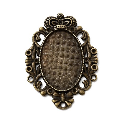 Тибетском стиле настройки сплава кулон горный хрусталь кабошон, овальные, без кадмия и без свинца, 48x35x2 мм, отверстия: 2 мм, подходит для 2 горный хрусталь мм, лоток: 30x20 мм