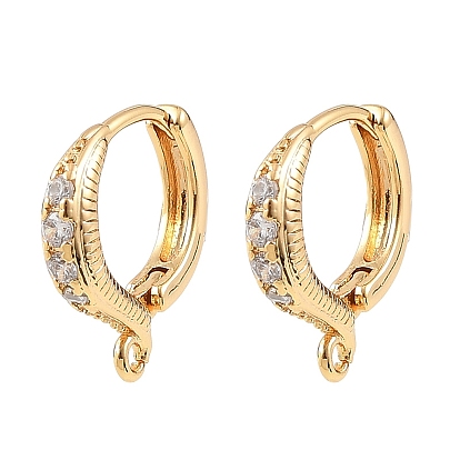 SHEGRACE Brass Micro Pave Cubic Zirconia Hoop Earring Findings, with Loop, Cadmium Free & Lead Free & Nickel Free