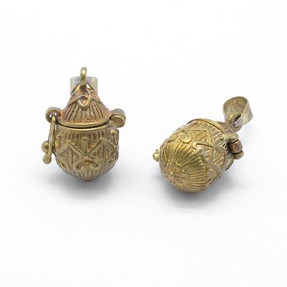 Brass Prayer Box Pendants, Lead Free & Cadmium Free & Nickel Free