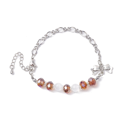 Pulseras de eslabones de cristal con forma de rondelle facetado, pulseras de aleación con lazo para mujer