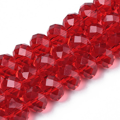 Transparent Glass Beads Strands, Faceted, Flat Round