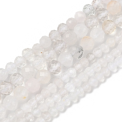 Natural Rainbow Moonstone Beads Strands, Faceted, Round
