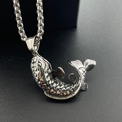 Стильное 304 ожерелье с подвеской в виде рыбы из нержавеющей стали для мужчин, хип-хоп украшения в виде рыбы