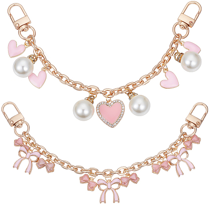 2 шт. 2 стили розовая цинковая эмалевая подвеска в виде банта в форме сердца цепочка для кошелька, с поворотными застежками сплава