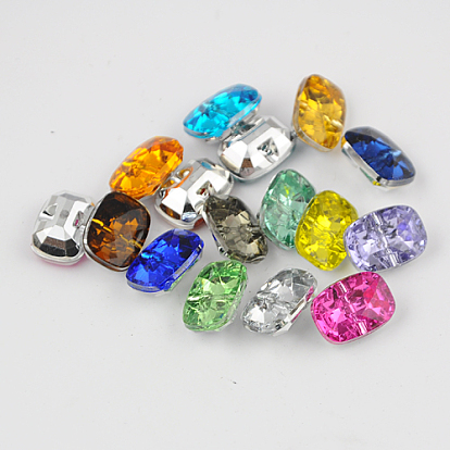 Taiwán botones de diamantes de imitación de acrílico, facetados, 1 agujero, Rectángulo