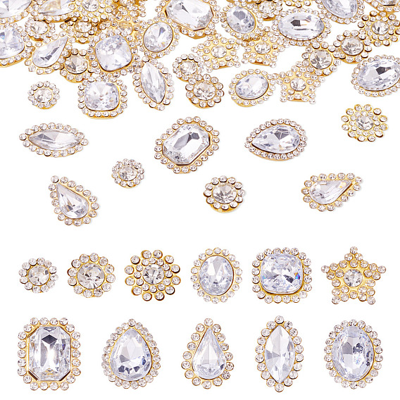 100 шт. пришивных стразов в форме капли/сердца/звезды, многорядные звенья из акрила и железа со стразами, золотые, разнообразные