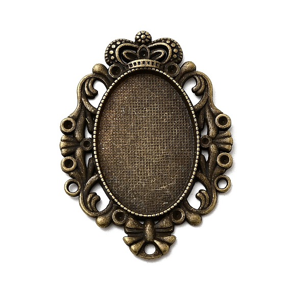 Тибетском стиле настройки сплава кулон горный хрусталь кабошон, овальные, без кадмия и без свинца, 48x35x2 мм, отверстия: 2 мм, подходит для 2 горный хрусталь мм, лоток: 30x20 мм