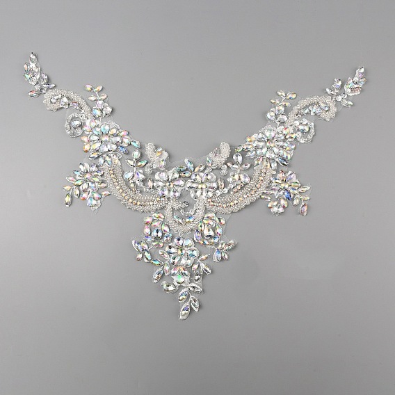 Аппликации на костюмы с цветочным узором и стразами, аппликации из бисера в форме буквы V