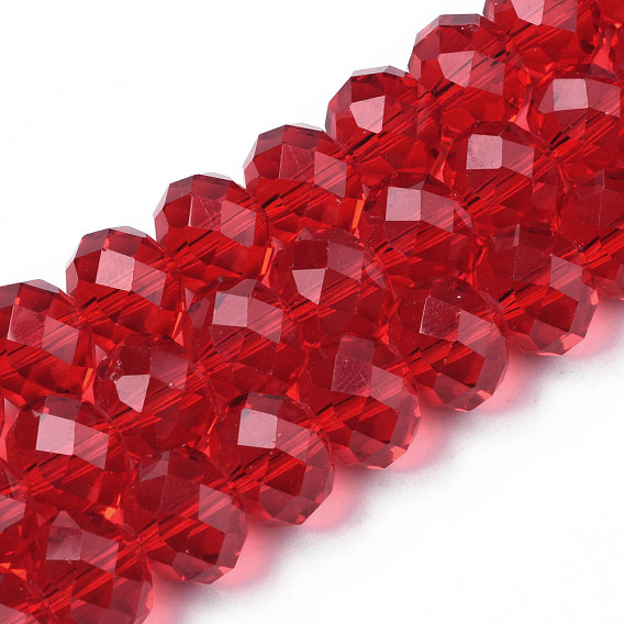 Transparent Glass Beads Strands, Faceted, Flat Round