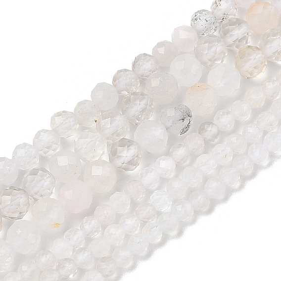 Natural Rainbow Moonstone Beads Strands, Faceted, Round