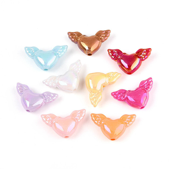 Непрозрачные акриловые бусины с УФ-покрытием, радужный, сердце с крыла